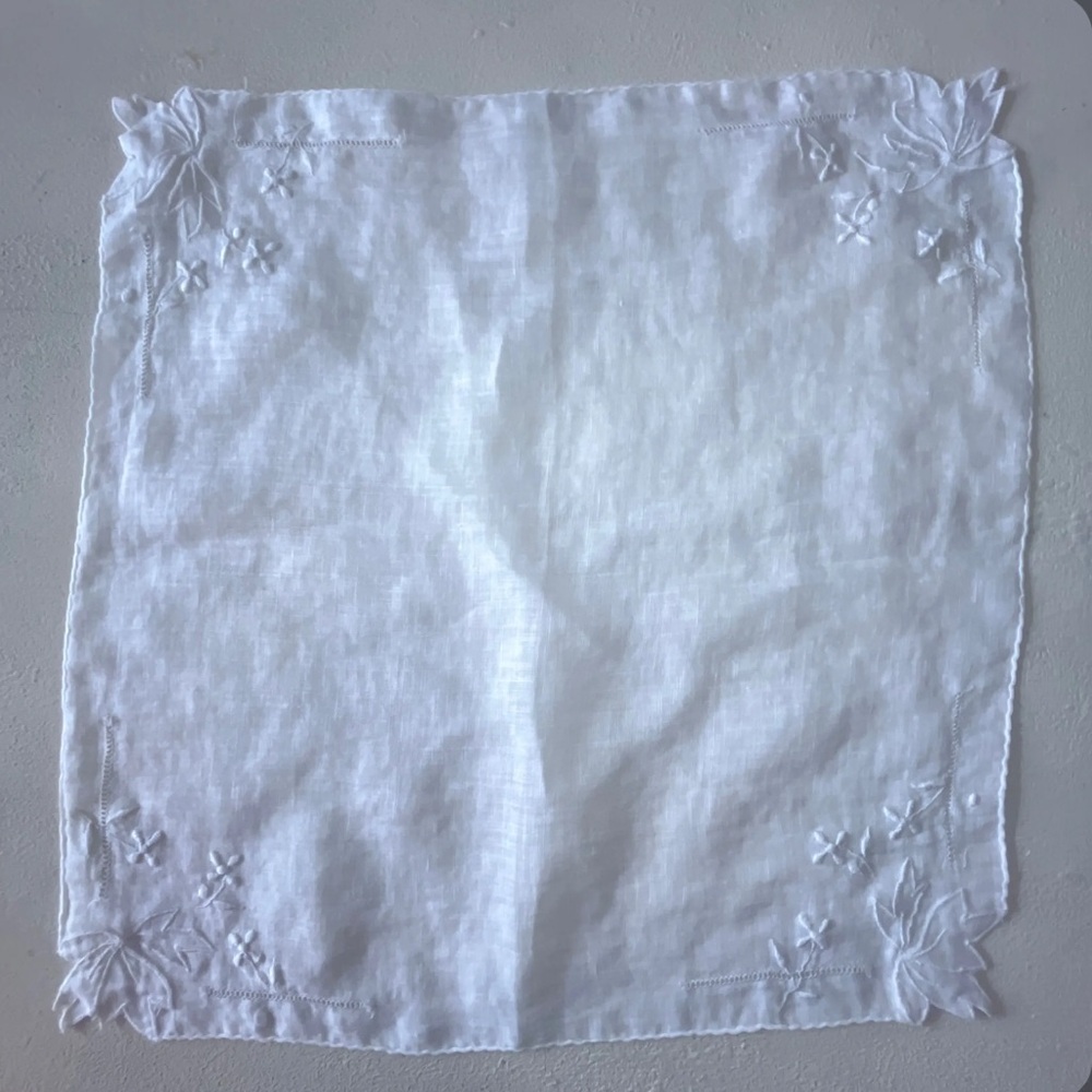 Elegant White Embroidered Handkerchief